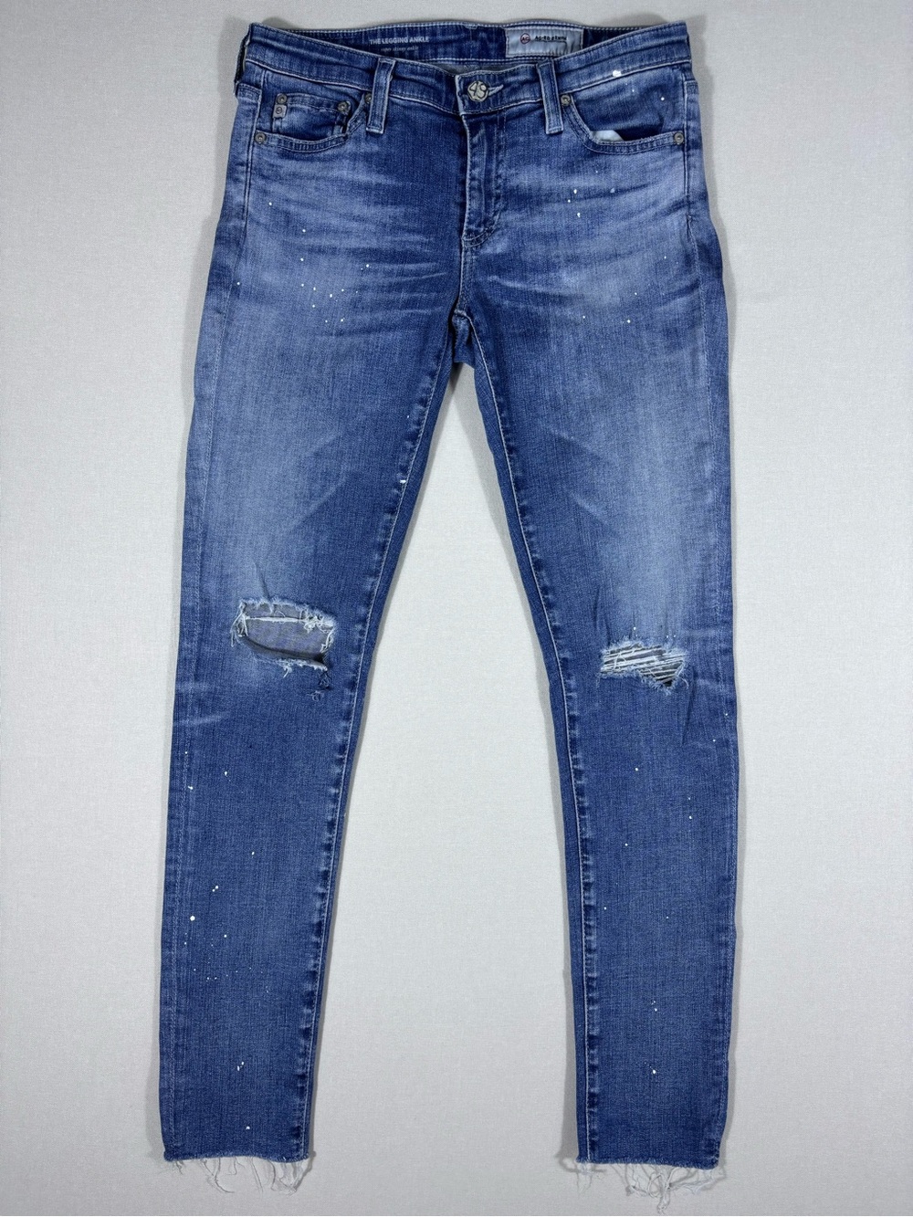AG Jeans Legging Ankle 27R 16 Years Distressed Paint Splatter Raw Hem